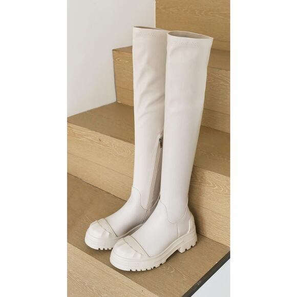 Vivianly Womens 8 Platform Thigh High OTK Stretchy Boots - Picture 5 of 7